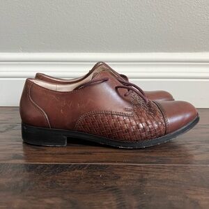 Cole Haan brown woven leather oxfords